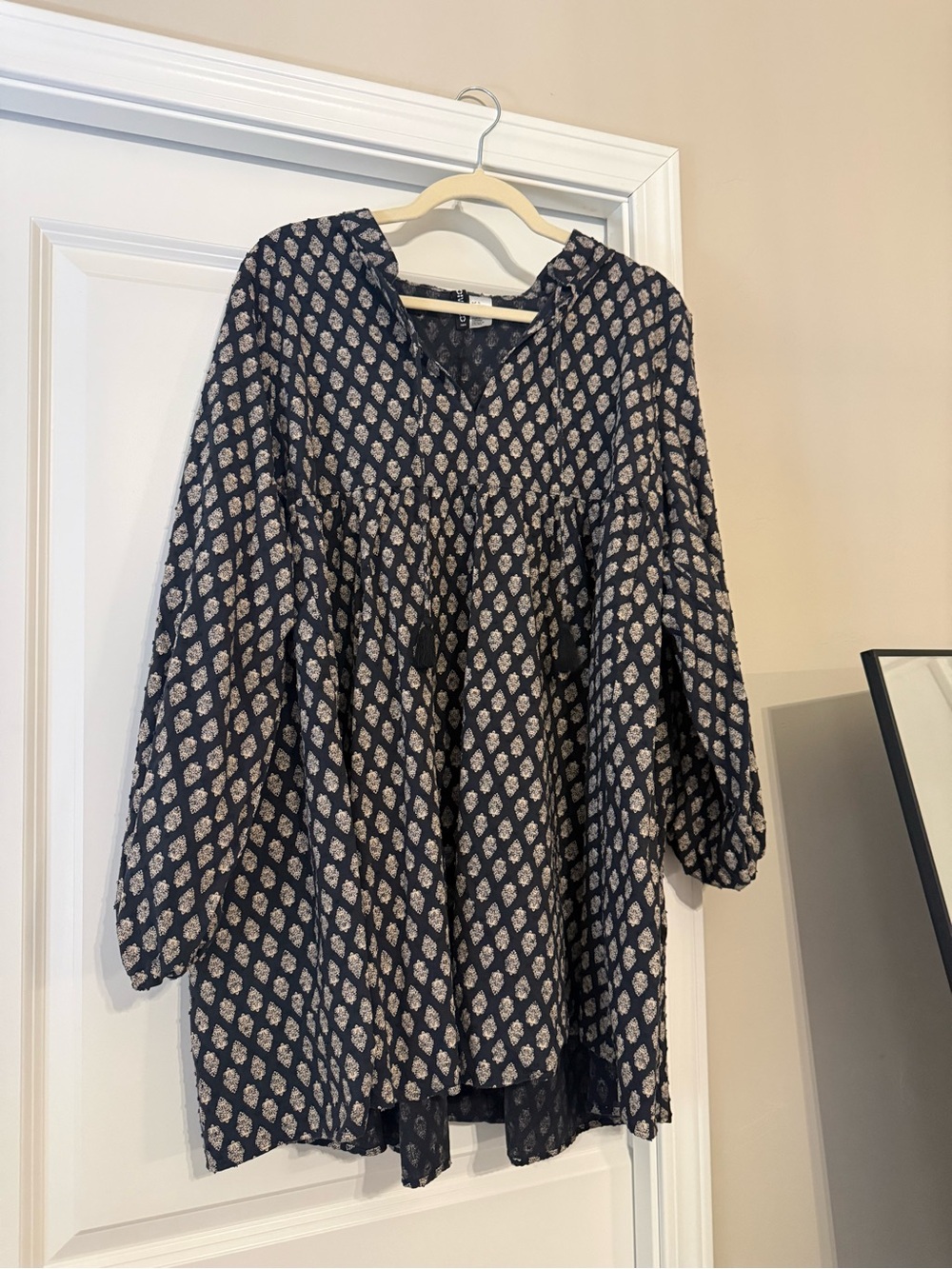 Divided Navy and Cream Printed V-Neck Tunic